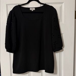 Black Women's Top with flower cutout sleeves